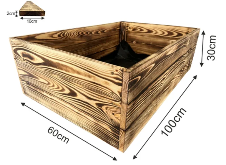 Lermowoood Hochbeet aus Holz 100x60x30 cm Geflammt – Pflanzkasten für Gemüse & Kräuter – mit Agrovließ – steckbar & stapelbar- Aussenbereich ideal für Garten, Balkon & Terrasse – Bild 3