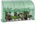 VOUNOT® Gewächshaus Foliengewächshaus, Anlehngewächshaus mit Seitenwände Aufrollbar, Tomatengewächshaus Winterfest Stabil, 300x100x180cm Grün - Thumbnail 1