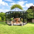 Vitavia Gewächshaus-Pavillon Hera 9000" inkl. Stahlfundament, schwarz, 9,0 m², 3 mm ESG, 6 mm HKP | Wetterfestes & stabiles Treibhaus | Perfekt für Gemüse & Pflanzen | Robust & langlebig - Thumbnail 1