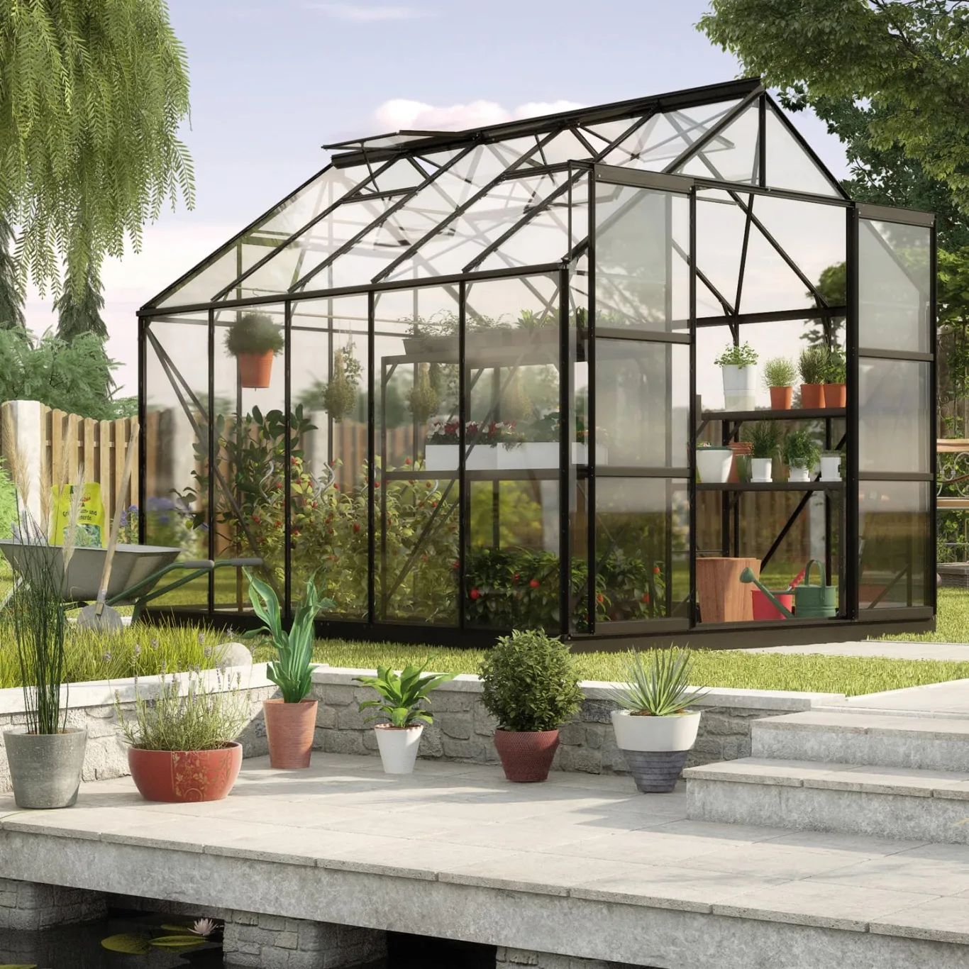 Vitavia Gewächshaus-Set Uranus 8300" inkl. LED Leuchte, schwarz, 3 mm ESG | Wetterfestes & stabiles Treibhaus | Perfekt für Gemüse & Pflanzen | Robust & langlebig - Bild 1