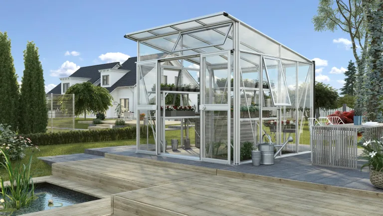 Vitavia Gewächshaus Aura 7800", weiß, 7,8 m², 3 mm ESG, 10 mm HKP | Wetterfestes & stabiles Treibhaus | Perfekt für Gemüse & Pflanzen | Robust & langlebig – Bild 10