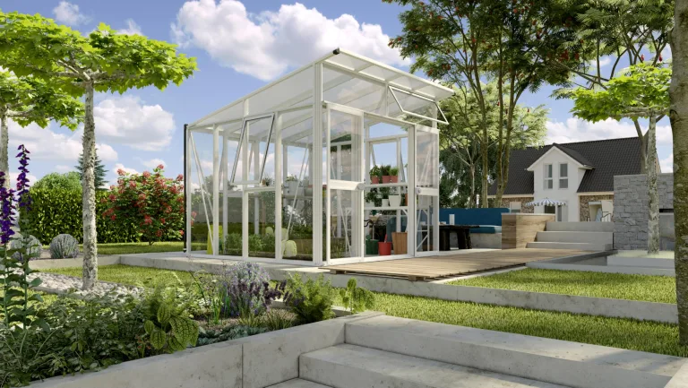 Vitavia Gewächshaus Aura 7800", weiß, 7,8 m², 3 mm ESG, 10 mm HKP | Wetterfestes & stabiles Treibhaus | Perfekt für Gemüse & Pflanzen | Robust & langlebig – Bild 1