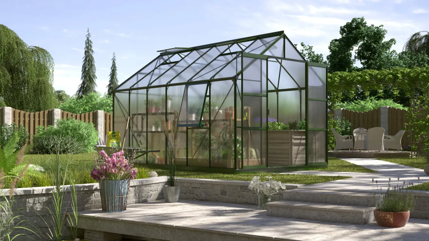 Vitavia Gewächshaus Jupiter 9900", smaragd grün, 9,9 m², 4 mm HKP | Wetterfestes & stabiles Treibhaus | Perfekt für Gemüse & Pflanzen | Robust & langlebig - Bild 1