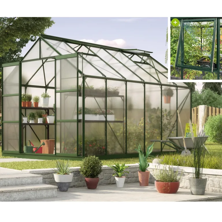 Vitavia Gewächshaus Jupiter 9900", smaragd grün, 9,9 m², 4 mm HKP | Wetterfestes & stabiles Treibhaus | Perfekt für Gemüse & Pflanzen | Robust & langlebig – Bild 5