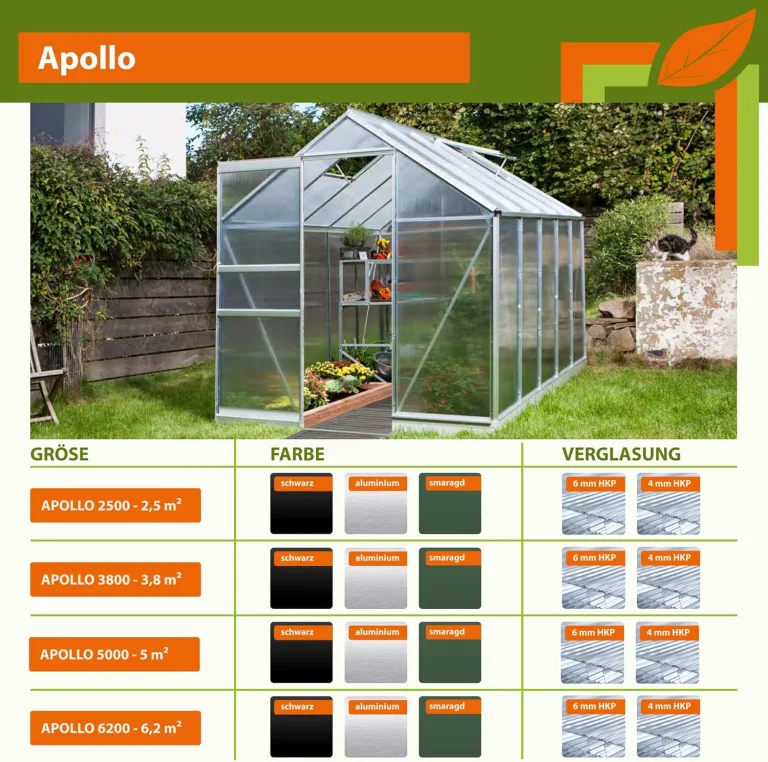 Vitavia Gewächshaus Apollo 6200", Aluminium eloxiert, 6,2 m², 4 mm HKP | Wetterfestes & stabiles Treibhaus | Perfekt für Gemüse & Pflanzen | Robust & langlebig – Bild 3
