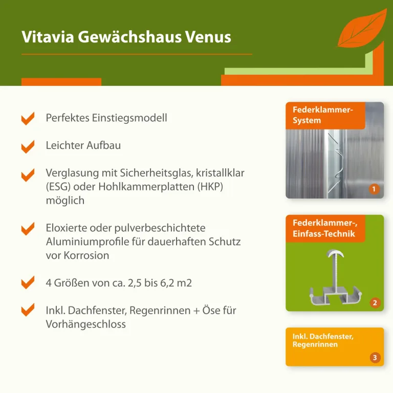 Vitavia Gewächshaus Venus 2500", Aluminium eloxiert, 2,5 m², 3 mm ESG | Wetterfestes & stabiles Treibhaus | Perfekt für Gemüse & Pflanzen | Robust & langlebig – Bild 4