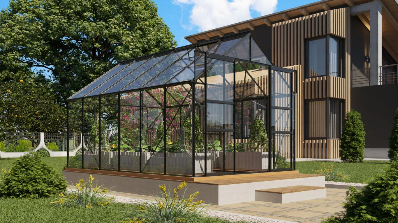 Vitavia Gewächshaus Mars 9900", schwarz, 9,9 m², 3 mm ESG | Wetterfestes & stabiles Treibhaus | Perfekt für Gemüse & Pflanzen | Robust & langlebig - Bild 1