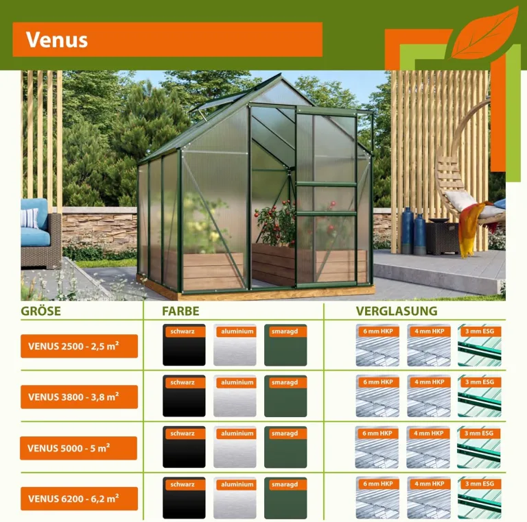 Vitavia Gewächshaus Venus 3800", Aluminium eloxiert, 3,8 m², 6 mm HKP | Wetterfestes & stabiles Treibhaus | Perfekt für Gemüse & Pflanzen | Robust & langlebig – Bild 3