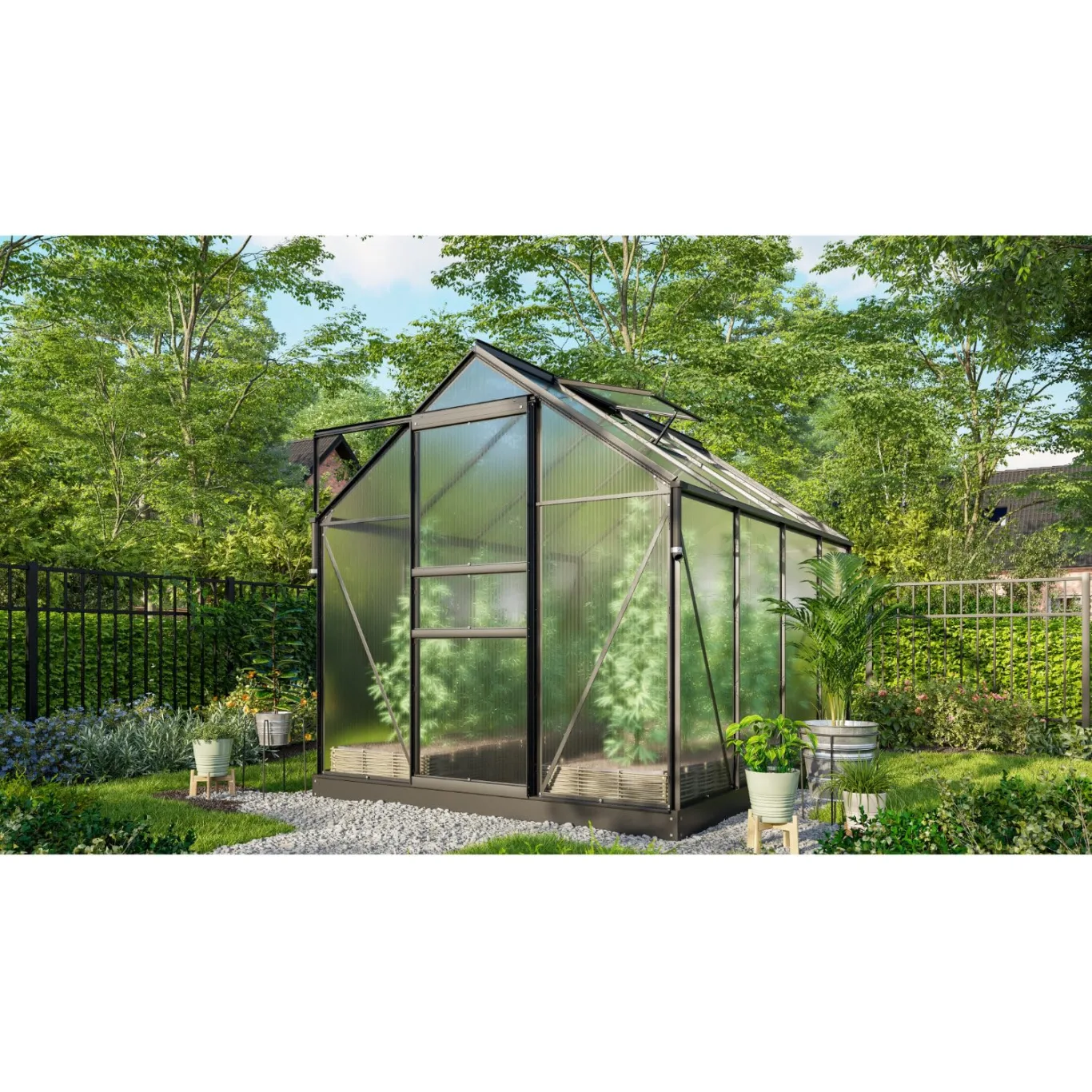 Vitavia Gewächshaus Marley inkl. Ready2Grow Zubehör-Set, schwarz, 5 m², 6 mm HKP | Wetterfestes & stabiles Treibhaus | Perfekt für Gemüse & Pflanzen | Robust & langlebig - Bild 1