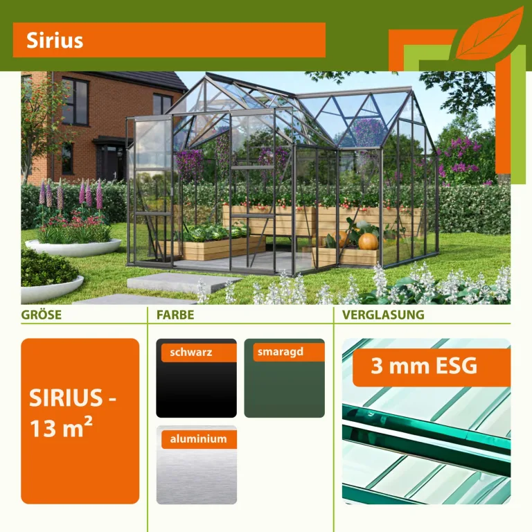 Vitavia Gewächshaus Sirius, Aluminium eloxiert, 3 mm ESG | Wetterfestes & stabiles Treibhaus | Perfekt für Gemüse & Pflanzen | Robust & langlebig – Bild 3