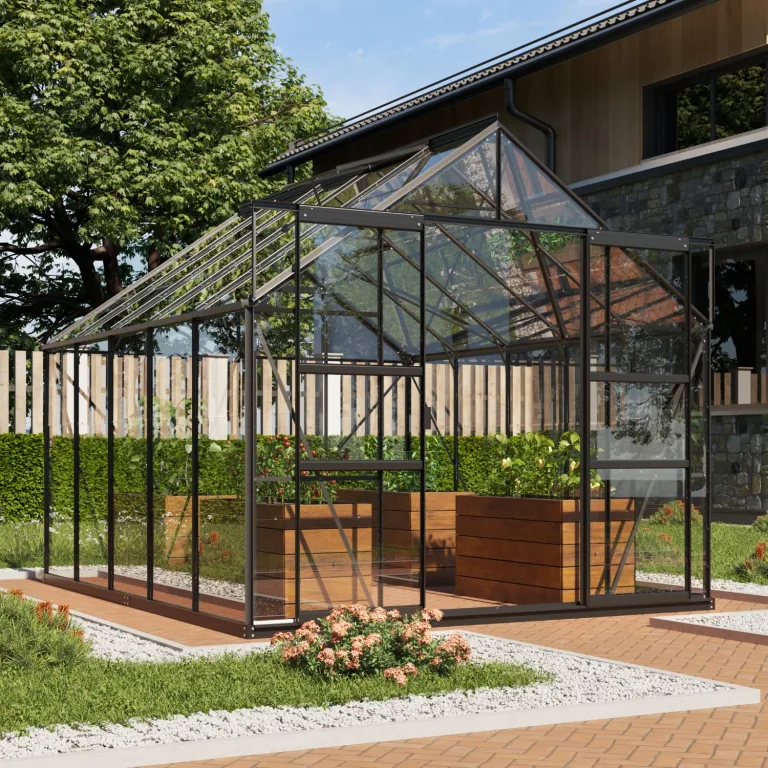 Vitavia Gewächshaus Mars 8300", schwarz, 8,3 m², 3 mm ESG | Wetterfestes & stabiles Treibhaus | Perfekt für Gemüse & Pflanzen | Robust & langlebig – Bild 1