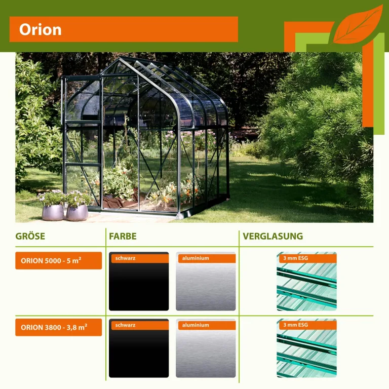 Vitavia Gewächshaus Orion 3800", schwarz, 3,8 m², 3 mm ESG | Wetterfestes & stabiles Treibhaus | Perfekt für Gemüse & Pflanzen | Robust & langlebig – Bild 2