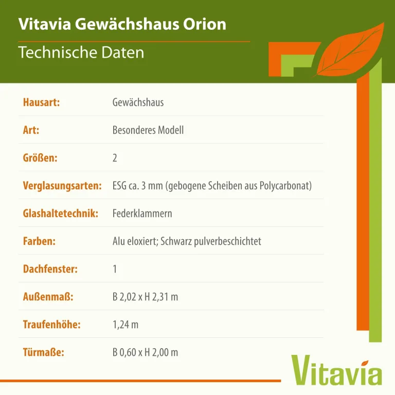 Vitavia Gewächshaus Orion 3800", schwarz, 3,8 m², 3 mm ESG | Wetterfestes & stabiles Treibhaus | Perfekt für Gemüse & Pflanzen | Robust & langlebig – Bild 4