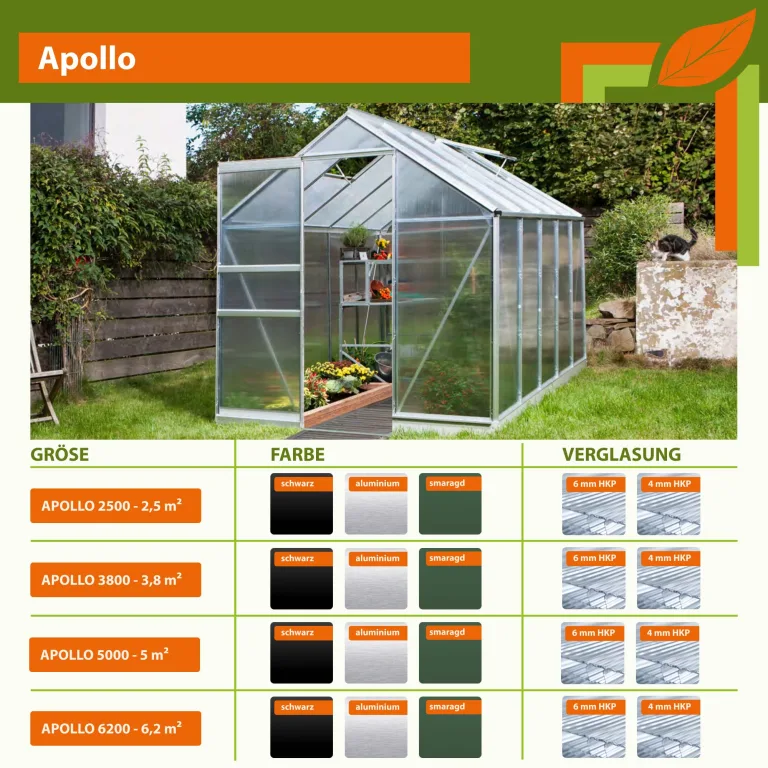 Vitavia Gewächshaus Apollo 3800", Aluminium eloxiert, 3,8 m², 4 mm HKP | Wetterfestes & stabiles Treibhaus | Perfekt für Gemüse & Pflanzen | Robust & langlebig – Bild 3