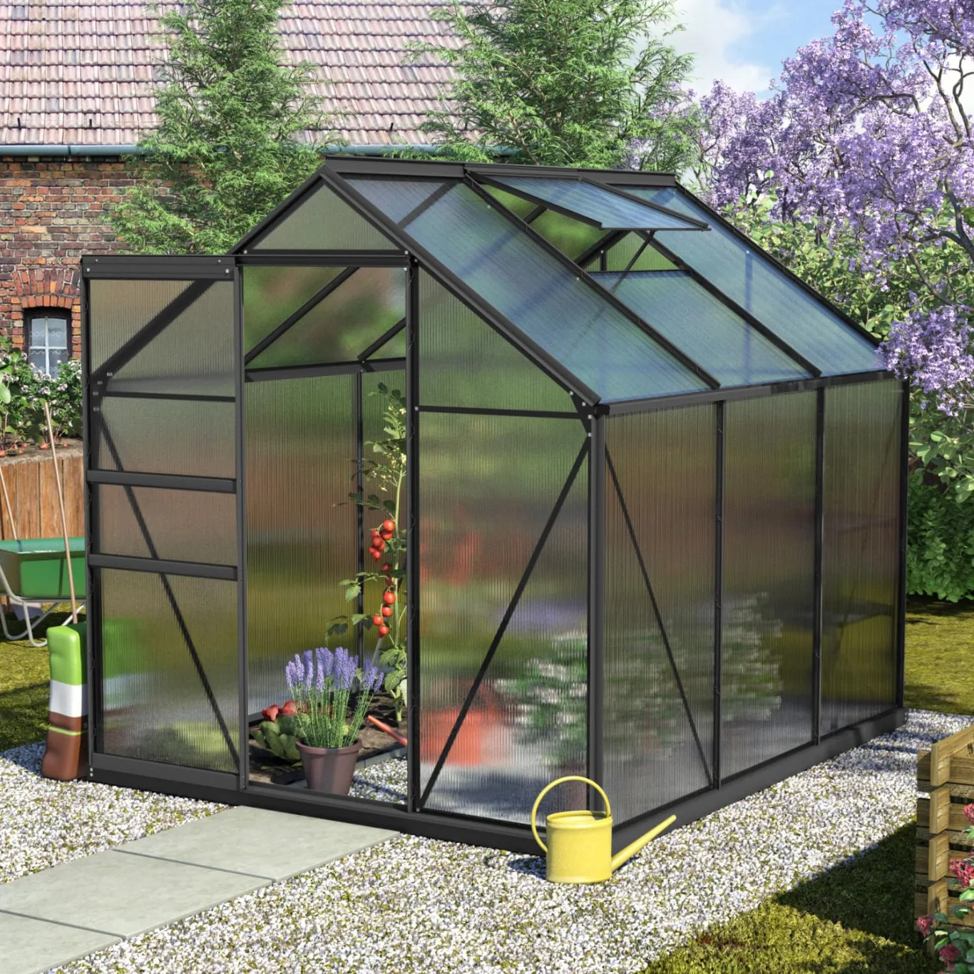 Vitavia Gewächshaus Calypso 4400", schwarz, 4,4 m², 4 mm HKP | Wetterfestes & stabiles Treibhaus | Perfekt für Gemüse & Pflanzen | Robust & langlebig - Bild 1