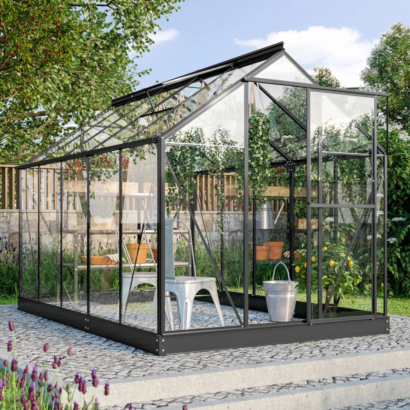 Vitavia Gewächshaus Triton 6200" inkl. Stahlfundament, schwarz, 6,2 m², 3 mm ESG | Wetterfestes & stabiles Treibhaus | Perfekt für Gemüse & Pflanzen | Robust & langlebig - Bild 1