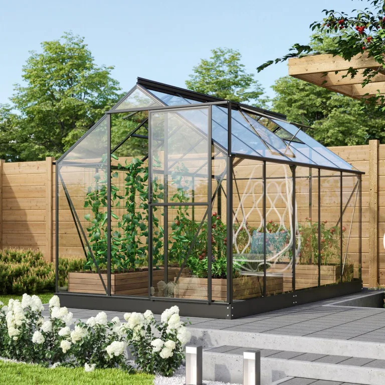 Vitavia Gewächshaus Triton 6200" inkl. Stahlfundament, schwarz, 6,2 m², 3 mm ESG | Wetterfestes & stabiles Treibhaus | Perfekt für Gemüse & Pflanzen | Robust & langlebig – Bild 3