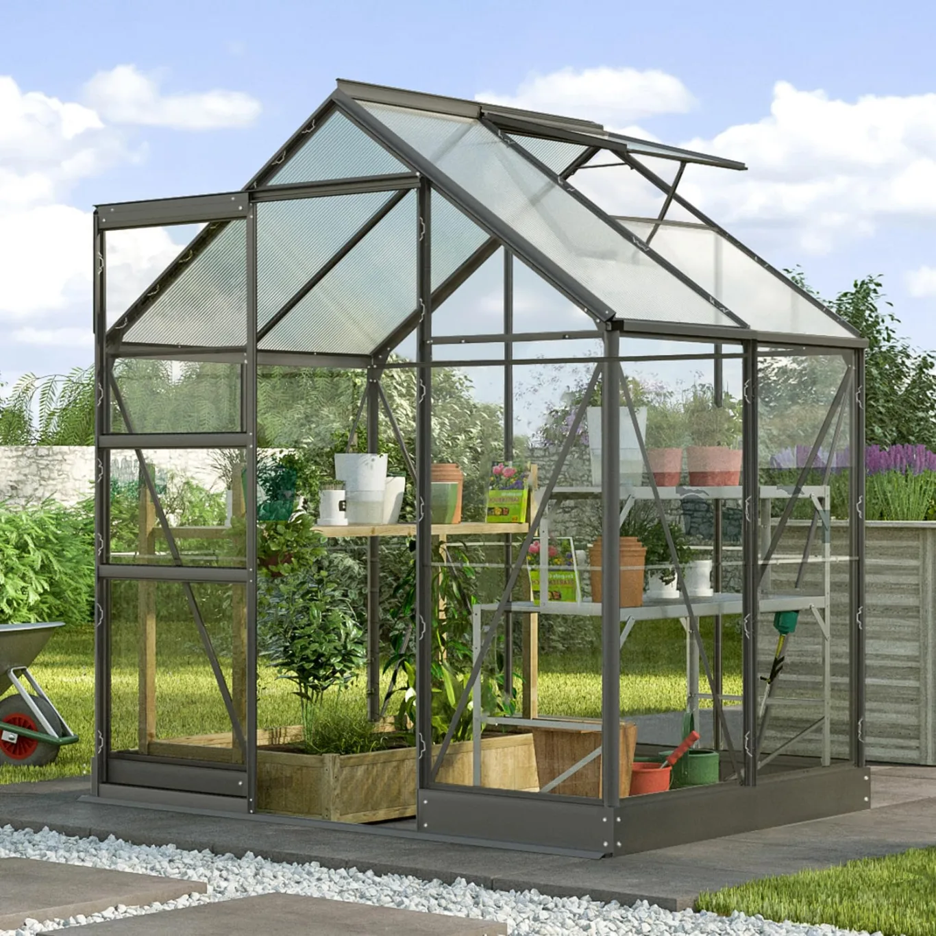 Vitavia Gewächshaus Kapitol 2500", schwarz, 2,5 m², 3 mm ESG, 6 mm HKP | Wetterfestes & stabiles Treibhaus | Perfekt für Gemüse & Pflanzen | Robust & langlebig - Bild 1