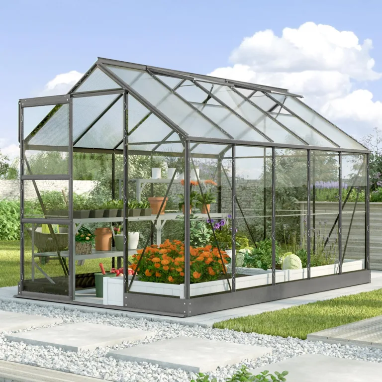 Vitavia Gewächshaus Kapitol 2500", schwarz, 2,5 m², 3 mm ESG, 6 mm HKP | Wetterfestes & stabiles Treibhaus | Perfekt für Gemüse & Pflanzen | Robust & langlebig – Bild 5