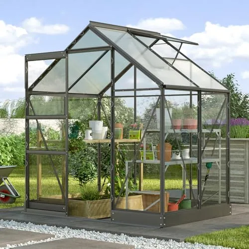 Vitavia Gewächshaus Kapitol 2500", schwarz, 2,5 m², 3 mm ESG, 6 mm HKP | Wetterfestes & stabiles Treibhaus | Perfekt für Gemüse & Pflanzen | Robust & langlebig – Bild 10