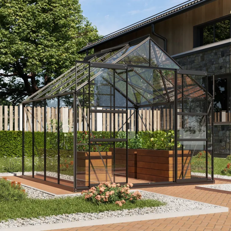 Vitavia Gewächshaus Mars 6700", schwarz, 6,7 m², 3 mm ESG | Wetterfestes & stabiles Treibhaus | Perfekt für Gemüse & Pflanzen | Robust & langlebig – Bild 1