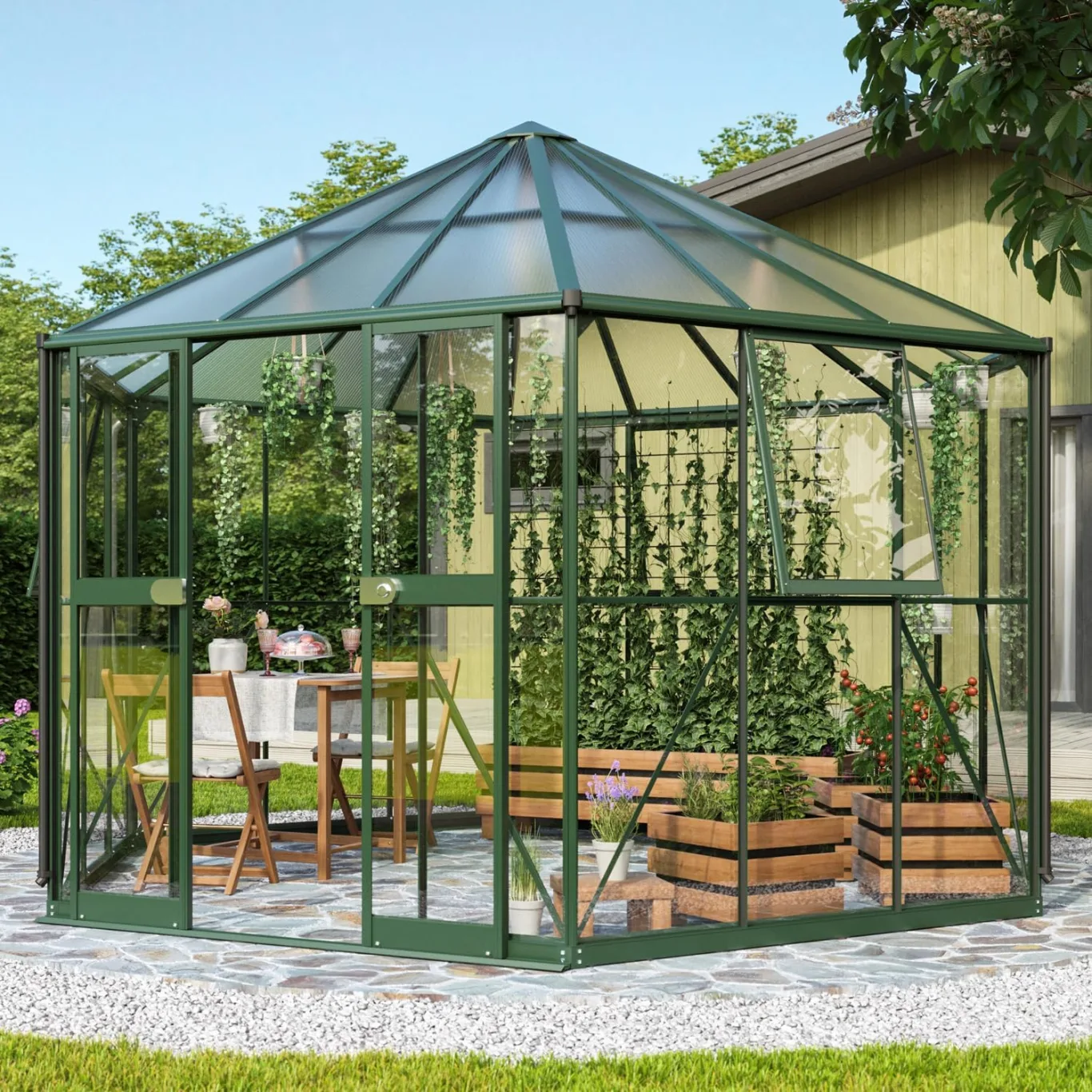 Vitavia Gewächshaus Pi 9000", smaragd, 3 mm ESG | Wetterfestes & stabiles Treibhaus | Perfekt für Gemüse & Pflanzen | Robust & langlebig - Bild 1