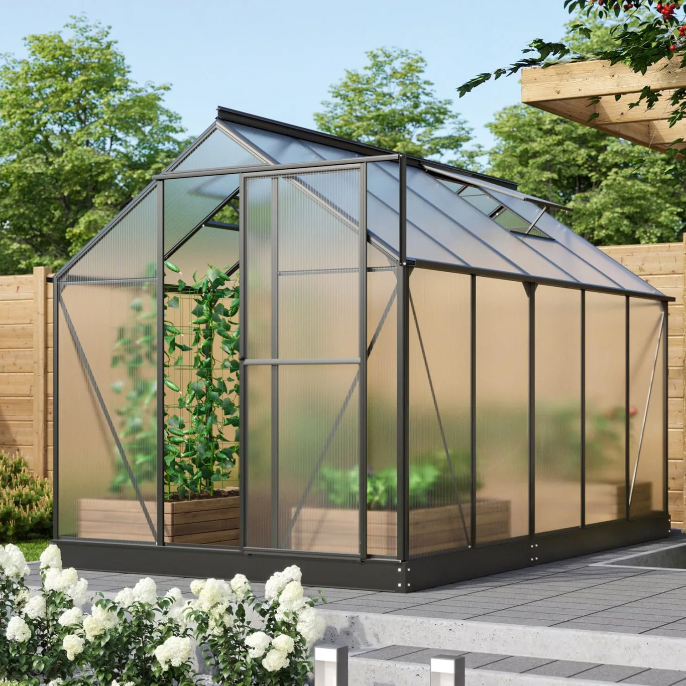 Vitavia Gewächshaus Triton 6200" inkl. Stahlfundament, schwarz, 6,2 m², 4 mm HKP | Wetterfestes & stabiles Treibhaus | Perfekt für Gemüse & Pflanzen | Robust & langlebig - Bild 1