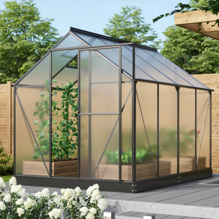 Vitavia Gewächshaus Triton 6200" inkl. Stahlfundament, schwarz, 6,2 m², 4 mm HKP | Wetterfestes & stabiles Treibhaus | Perfekt für Gemüse & Pflanzen | Robust & langlebig – Bild 7