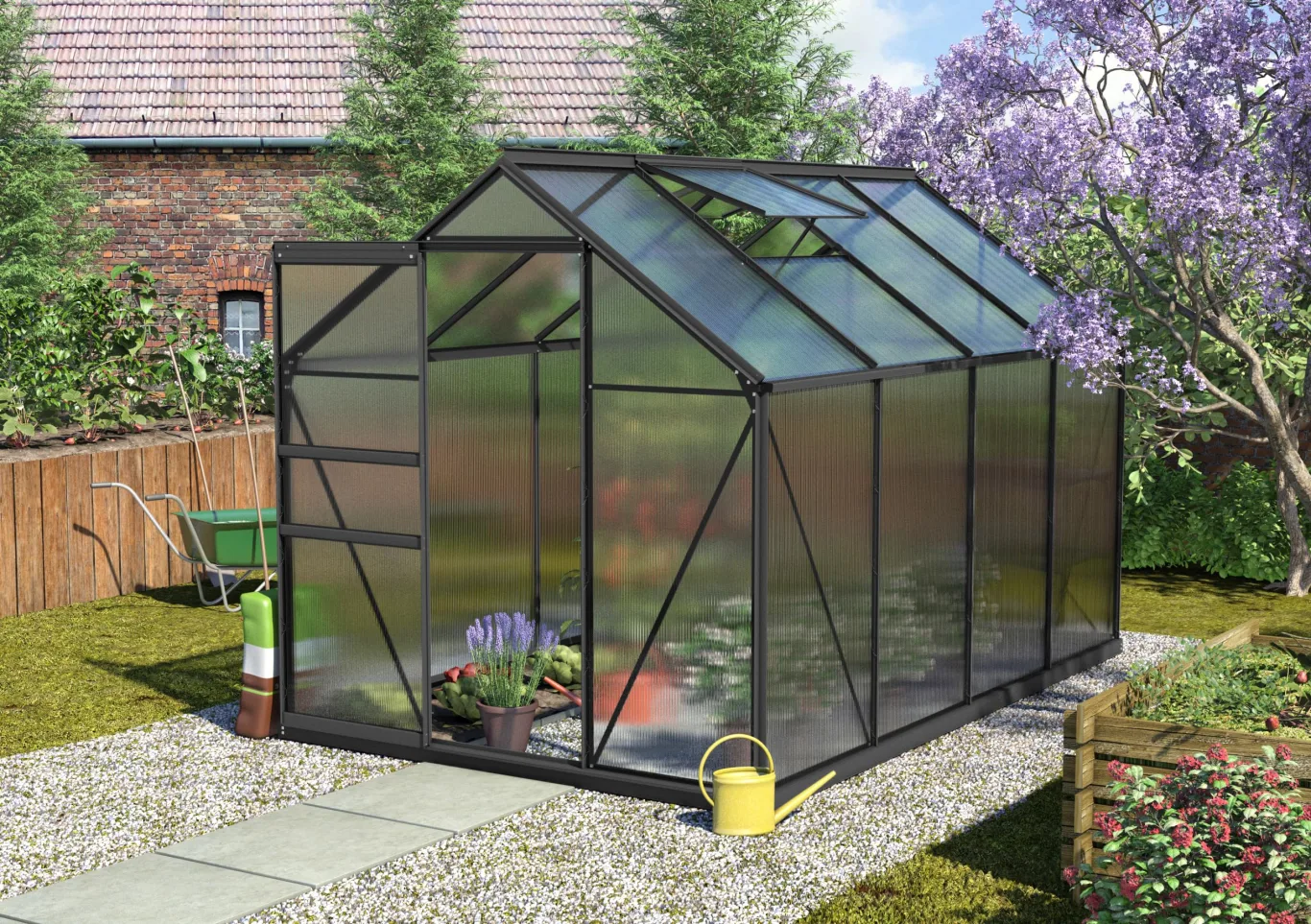 Vitavia Gewächshaus Calypso 5800", schwarz, 5,8 m², 6 mm HKP | Wetterfestes & stabiles Treibhaus | Perfekt für Gemüse & Pflanzen | Robust & langlebig - Bild 1