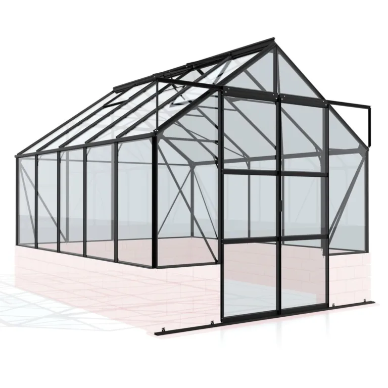 Vitavia Gewächshaus Cassandra 8300", schwarz, 8,3 m², mit Sockelmauer in herbstlaub, 3 mm ESG | Wetterfestes & stabiles Treibhaus | Perfekt für Gemüse & Pflanzen | Robust & langlebig