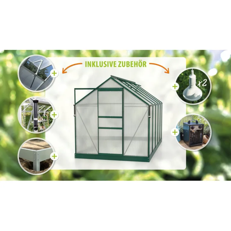 Vitavia Gewächshaus Marley inkl. Ready2Grow Zubehör-Set, smaragd grün, 6,2 m², 6 mm HKP | Wetterfestes & stabiles Treibhaus | Perfekt für Gemüse & Pflanzen | Robust & langlebig – Bild 2