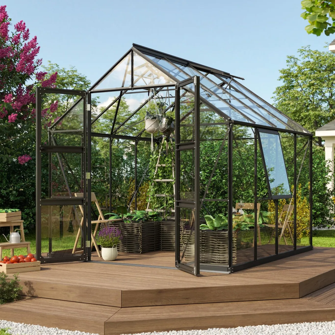 Vitavia Gewächshaus Olymp 6700", schwarz, 6,7 m², 3 mm ESG | Wetterfestes & stabiles Treibhaus | Perfekt für Gemüse & Pflanzen | Robust & langlebig - Bild 1