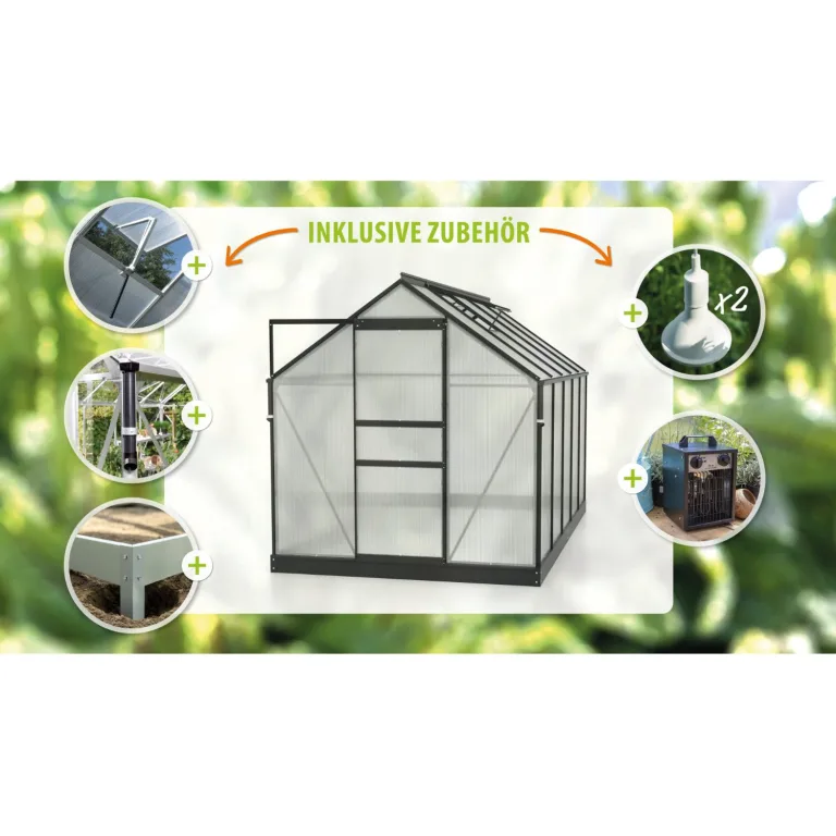 Vitavia Gewächshaus Marley inkl. Ready2Grow Zubehör-Set, schwarz, 6,2 m², 6 mm HKP | Wetterfestes & stabiles Treibhaus | Perfekt für Gemüse & Pflanzen | Robust & langlebig – Bild 2