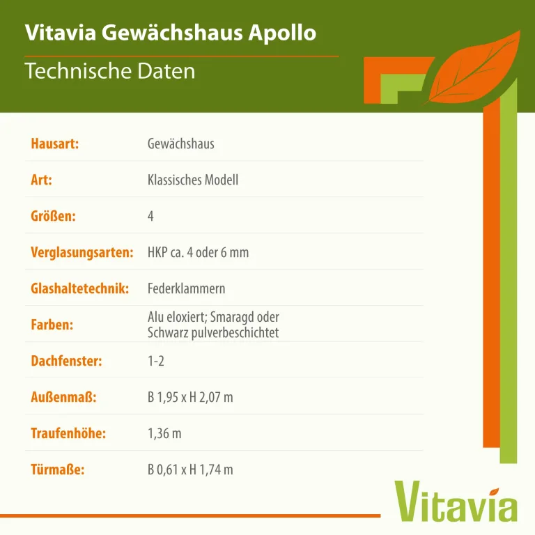 Vitavia Gewächshaus Apollo 5000", smaragd grün, 5,0 m², 4 mm HKP | Wetterfestes & stabiles Treibhaus | Perfekt für Gemüse & Pflanzen | Robust & langlebig – Bild 5