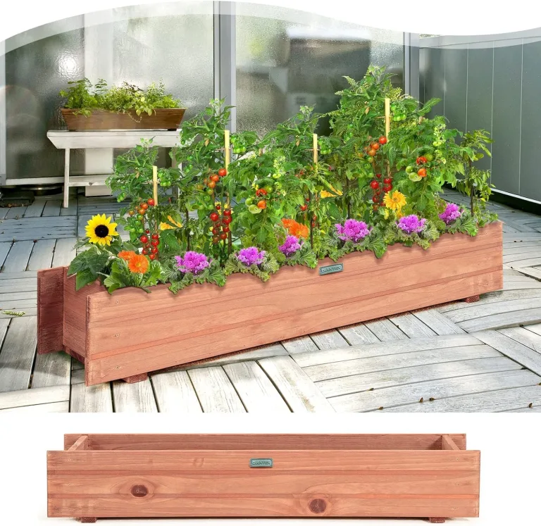 FANTASK Blumenkasten Hochbeet Holz, Gartenbeet für Gemüse, Obst, Kräuter, Pflanzkasten Pflanzbeet für Garten Rasen Terrasse Balkon, Braum
