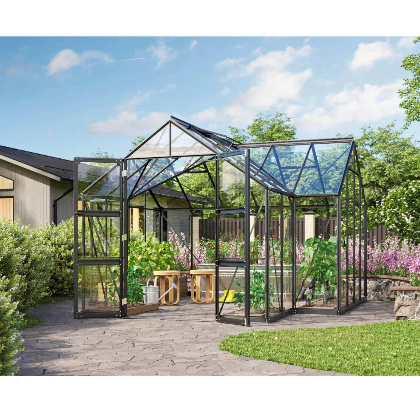 Vitavia Gewächshaus Campus, schwarz, 13m², 3 mm ESG | Wetterfestes & stabiles Treibhaus | Perfekt für Gemüse & Pflanzen | Robust & langlebig - Bild 1