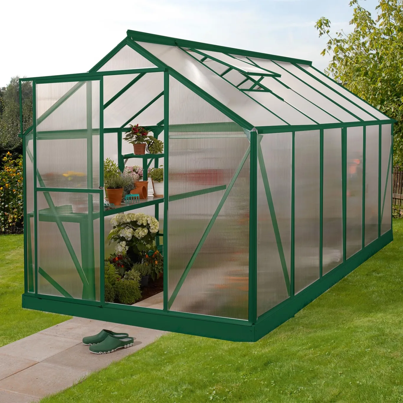 Vitavia Gewächshaus Triton 7500" inkl. Stahlfundament, smaragd grün, 7,5 m², 4 mm HKP | Wetterfestes & stabiles Treibhaus | Perfekt für Gemüse & Pflanzen | Robust & langlebig - Bild 1
