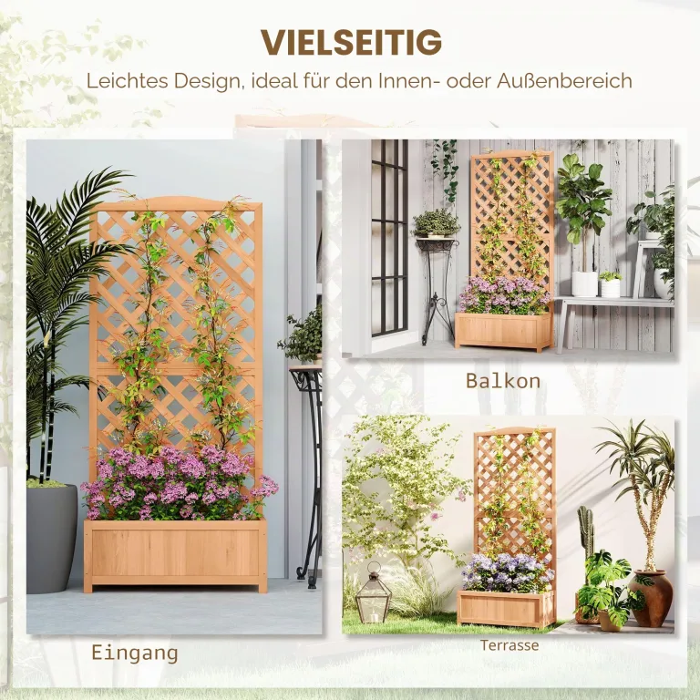 Outsunny Outdoor-Hochbeet mit Grill, Outdoor-Pflanzgefäß mit Fichtenholzspalier für Kletterpflanzen, für Blumen und Gemüse, für Garten und Balkon, 76x36x170 cm, braun – Bild 3
