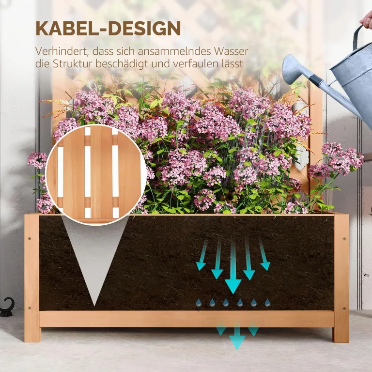Outsunny Outdoor-Hochbeet mit Grill, Outdoor-Pflanzgefäß mit Fichtenholzspalier für Kletterpflanzen, für Blumen und Gemüse, für Garten und Balkon, 76x36x170 cm, braun – Bild 5