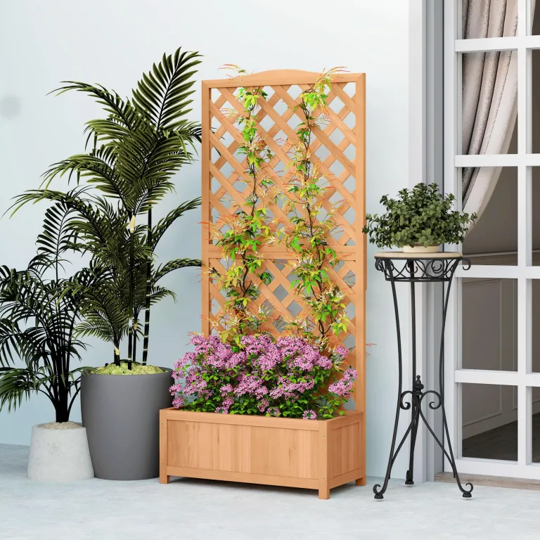 Outsunny Outdoor-Hochbeet mit Grill, Outdoor-Pflanzgefäß mit Fichtenholzspalier für Kletterpflanzen, für Blumen und Gemüse, für Garten und Balkon, 76x36x170 cm, braun – Bild 8