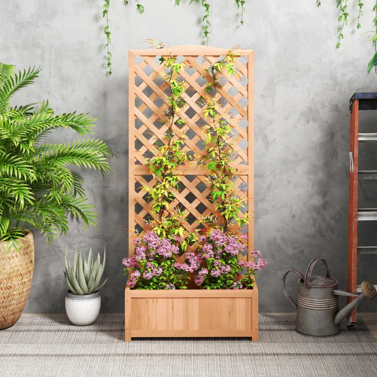 Outsunny Outdoor-Hochbeet mit Grill, Outdoor-Pflanzgefäß mit Fichtenholzspalier für Kletterpflanzen, für Blumen und Gemüse, für Garten und Balkon, 76x36x170 cm, braun – Bild 9