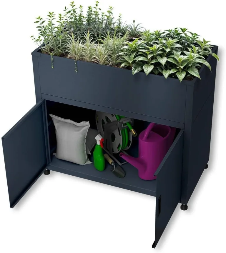 Metzler Hochbeet für den Garten mit Stauraum – Pulverbeschichteter Stahl in Anthrazit RAL 7016 | Witterungsbeständiges Metall-Gartenbeet, Pflanzenbeet, Blumenhochbeet | 100 x 90 x 50 cm – Bild 6