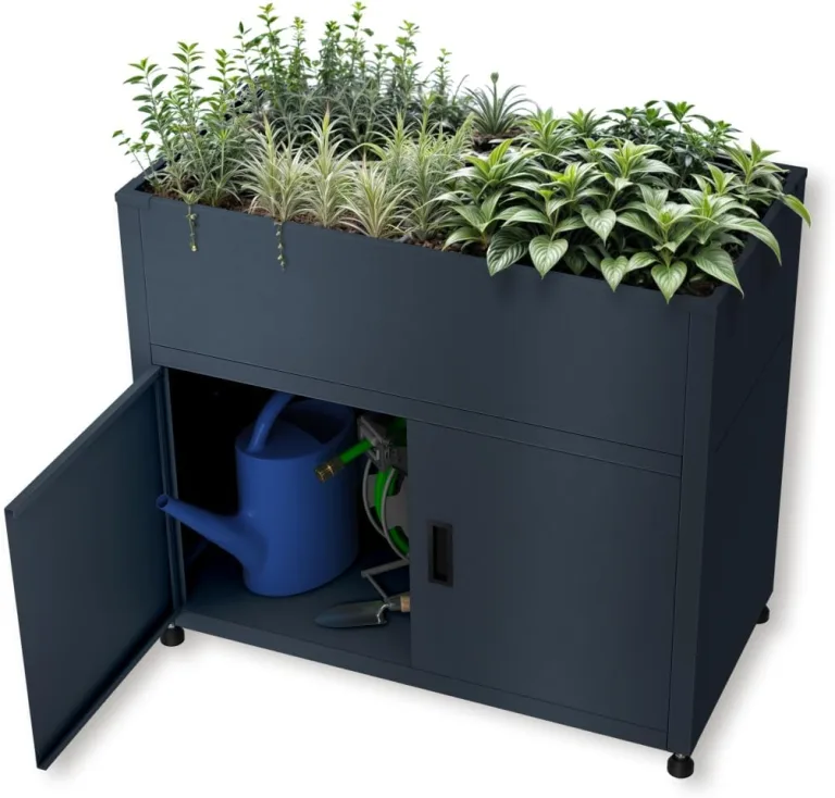 Metzler Hochbeet für den Garten mit Stauraum – Pulverbeschichteter Stahl in Anthrazit RAL 7016 | Witterungsbeständiges Metall-Gartenbeet, Pflanzenbeet, Blumenhochbeet | 100 x 90 x 50 cm – Bild 2