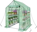 Begehbares Gewächshaus mit Regalen, Kunststoff-Gewächshausrahmen für Garten, 12 Etagen, Gewächshaus mit verstärkter PE-Abdeckung und 4 Fenstern, 143 x 143 x 195 cm, für Innen- und - Thumbnail 1