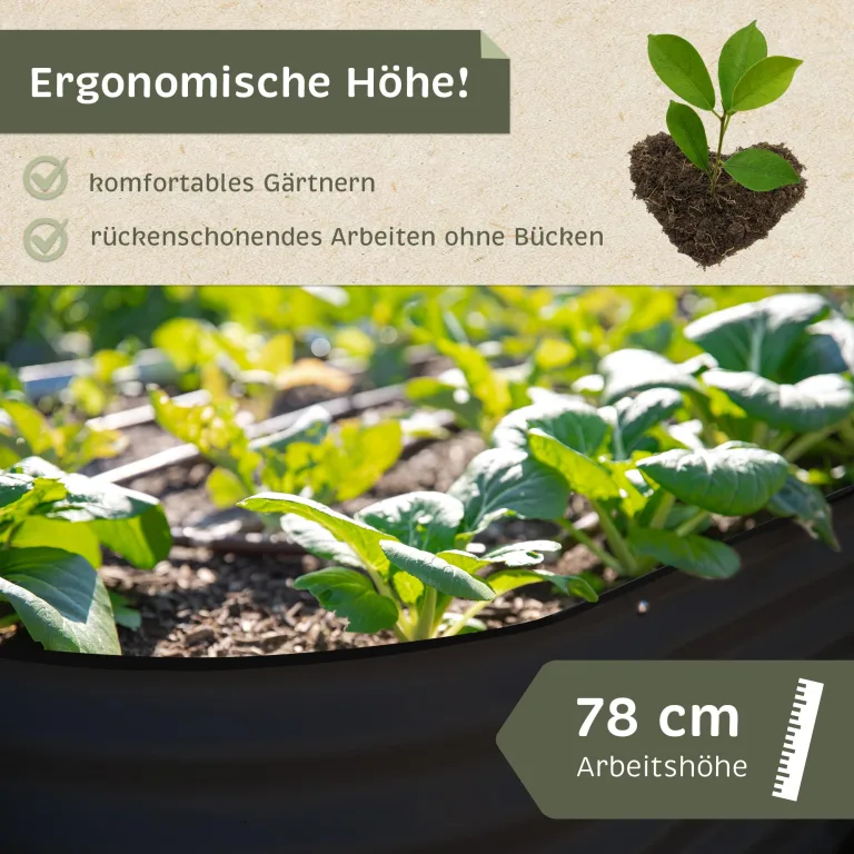 NATIV Hochbeet aus Metall anthrazit 240x80x78 cm ovales Gartenbeet, galvanisiert und wetterfest, stabiles Hochbeet für Garten & Terrasse, rückenfreundliches Pflanzbeet für Gemüse, Kräuter & Blumen – Bild 2