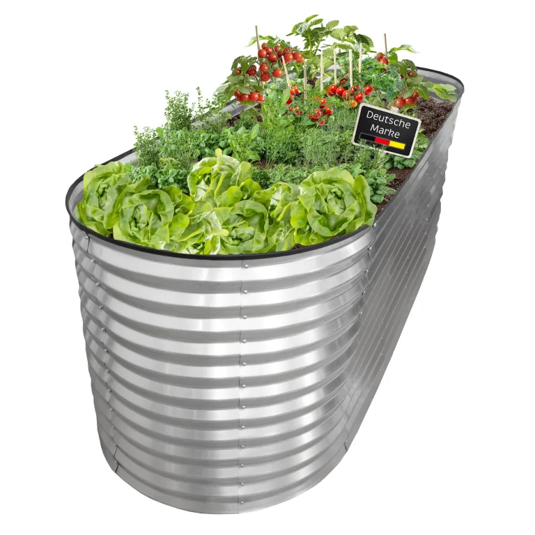 NATIV Hochbeet aus Metall anthrazit 240x80x78 cm ovales Gartenbeet, galvanisiert und wetterfest, stabiles Hochbeet für Garten & Terrasse, rückenfreundliches Pflanzbeet für Gemüse, Kräuter & Blumen – Bild 8