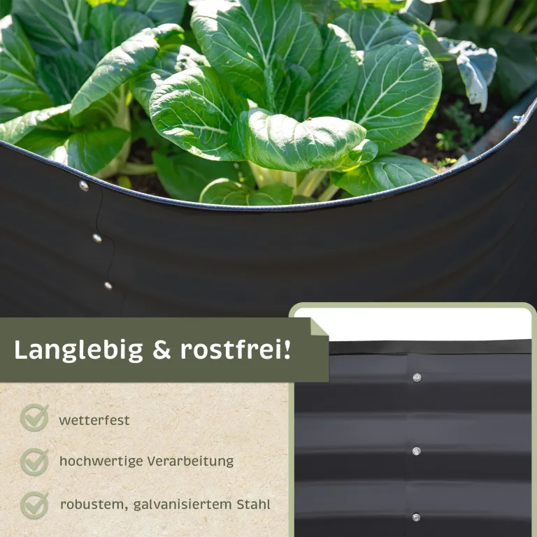 NATIV Hochbeet Metall anthrazit, 160x80x78 cm, ovales Beet für Garten, galvanisiert, wetterfestes und stabiles Gartenbeet für Gemüse, Kräuter & Blumen, langlebiges Pflanzbeet für den Außenbereich – Bild 4