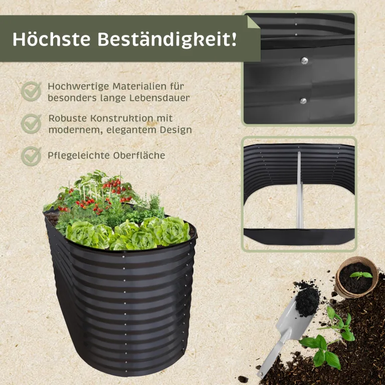 NATIV Hochbeet Metall anthrazit, 160x80x78 cm, ovales Beet für Garten, galvanisiert, wetterfestes und stabiles Gartenbeet für Gemüse, Kräuter & Blumen, langlebiges Pflanzbeet für den Außenbereich – Bild 5