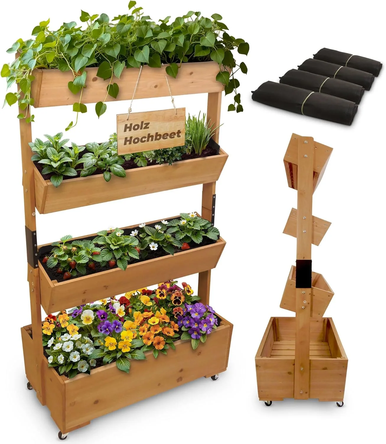 STREND PRO Balkon Hochbeet 4 Etagen Holz | 147x85x45cm (HxBxT) | Wetterfestes Vertikalbeet Pflanzentreppe Outdoor | Kräuterbeet Balkon für Blumen, Kräuter & Gemüse – für Terrasse, Garten - Bild 1