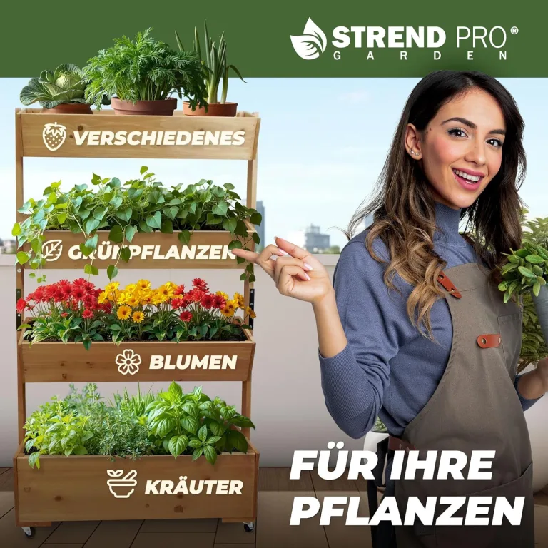 STREND PRO Balkon Hochbeet 4 Etagen Holz | 147x85x45cm (HxBxT) | Wetterfestes Vertikalbeet Pflanzentreppe Outdoor | Kräuterbeet Balkon für Blumen, Kräuter & Gemüse – für Terrasse, Garten – Bild 5